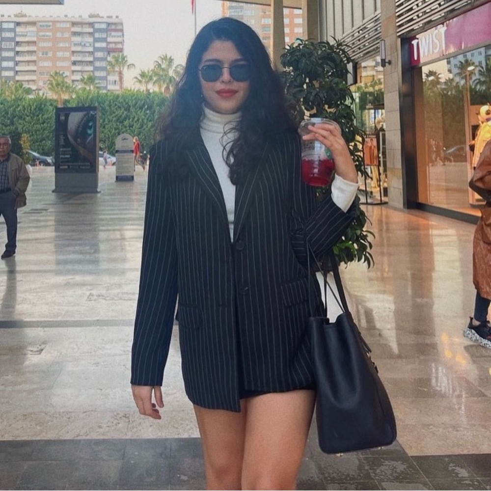 Black blazer with white stripes